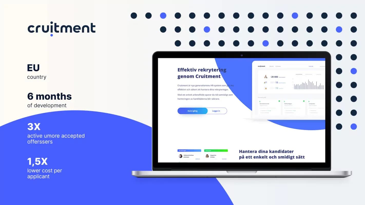 Cruitment SaaS platform for recruitment: dashboard on a laptop, with key project figures