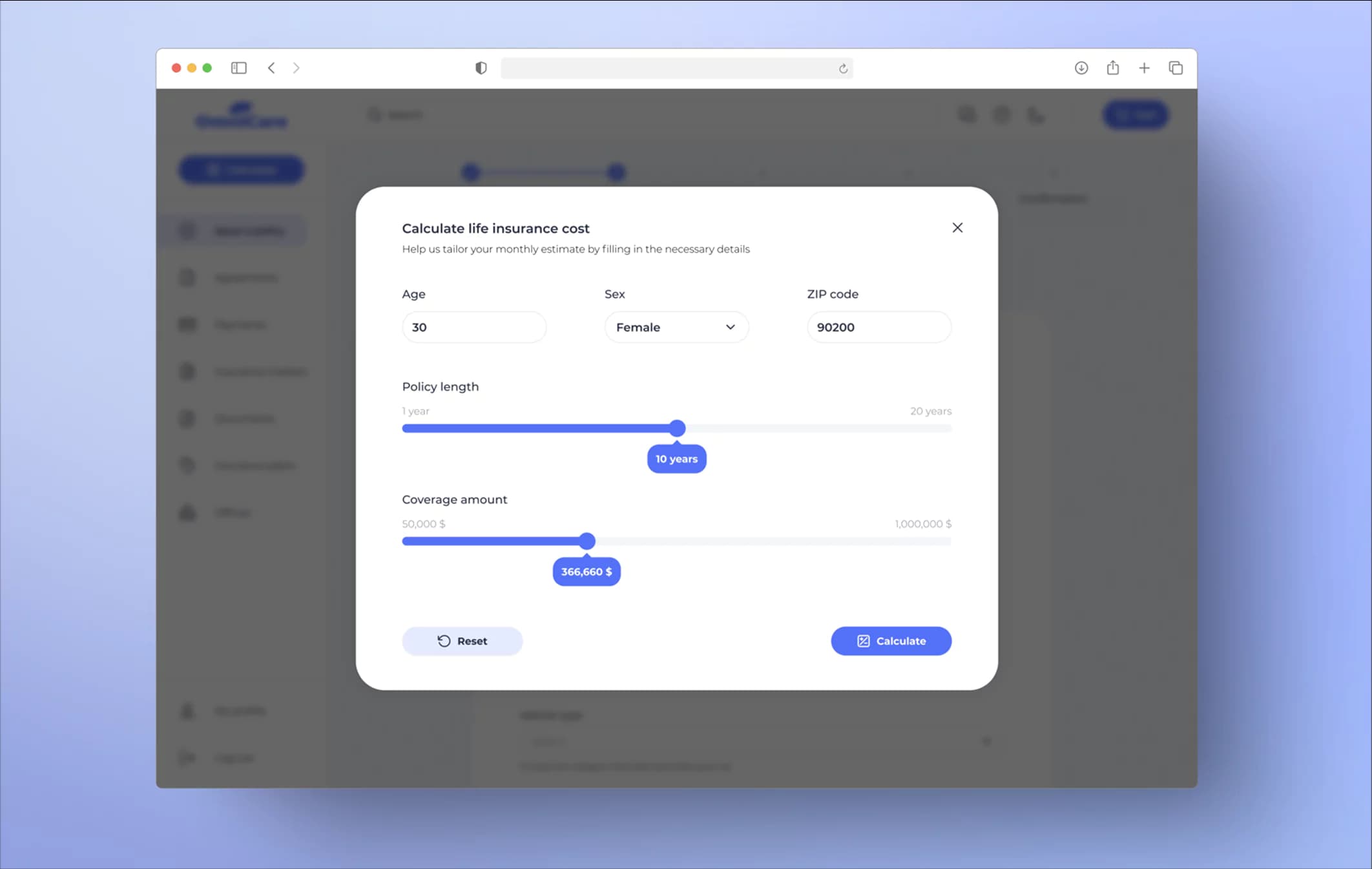 Policy Hub. Insurance cost calculator