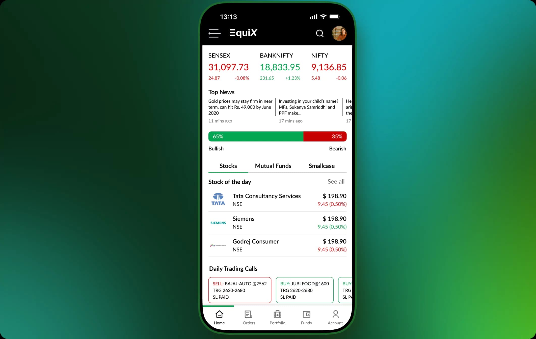 EquiX. Personalized Home Screen