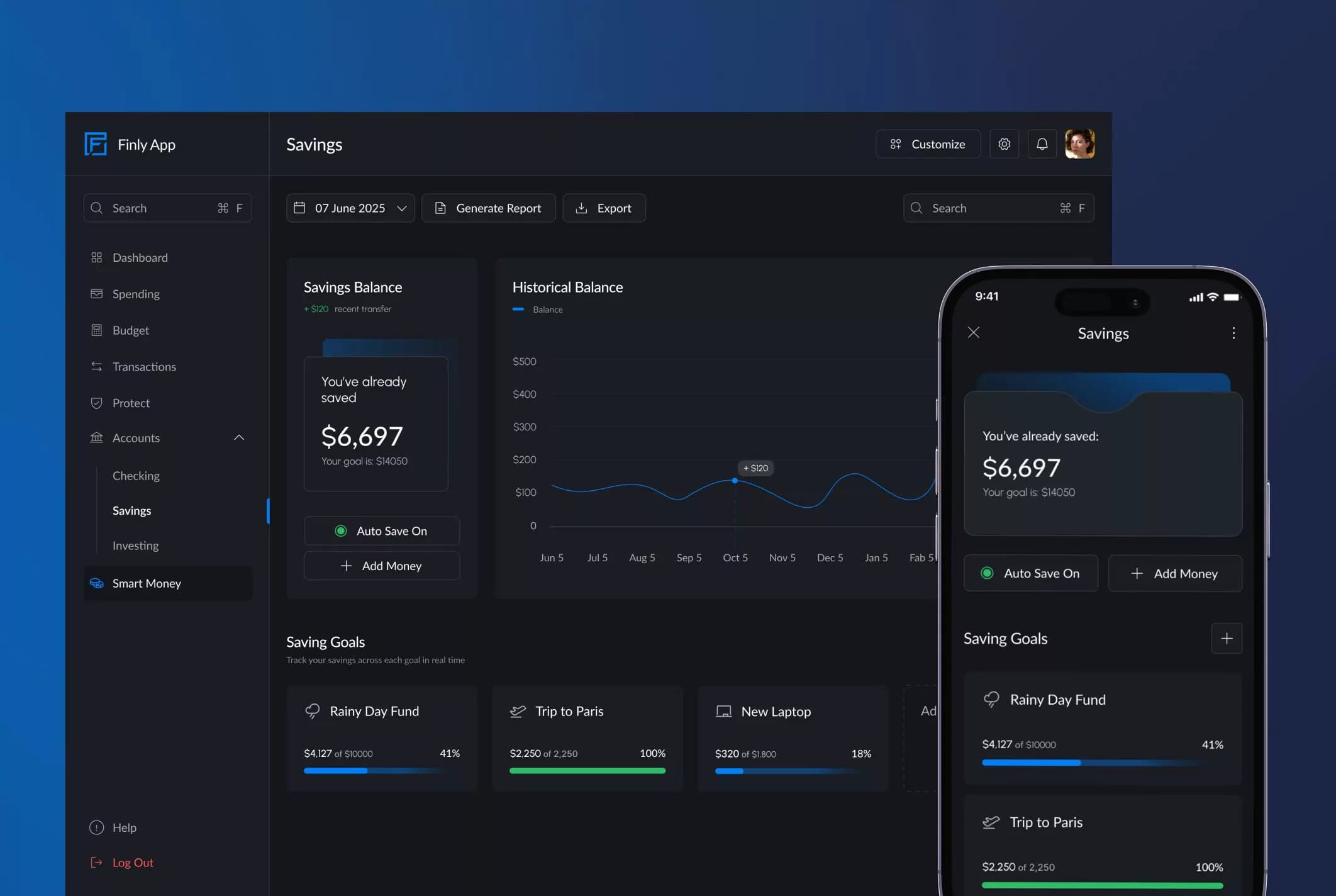 Finly App. Savings & Investment Features