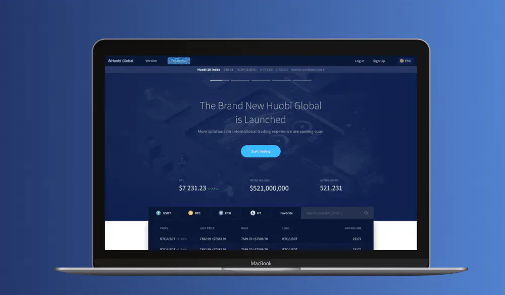 Huobi Landing Page